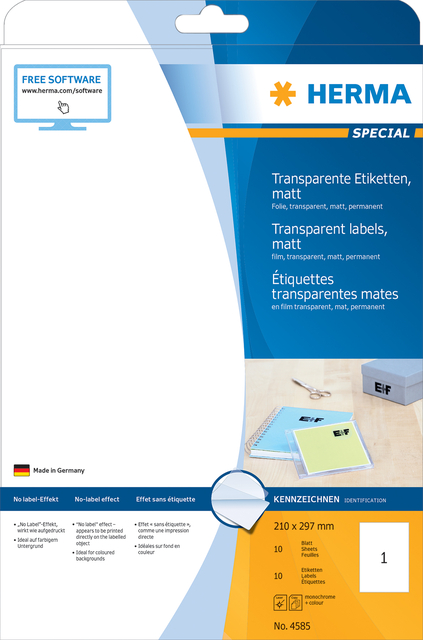 Etiquette HERMA 4585 210x297mm résistante aux intempéries 10 pièces transparente mate