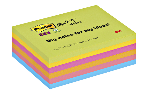 Bloc-mémos Post-it 8645 Super Sticky 203x153mm assorti 6 pièces