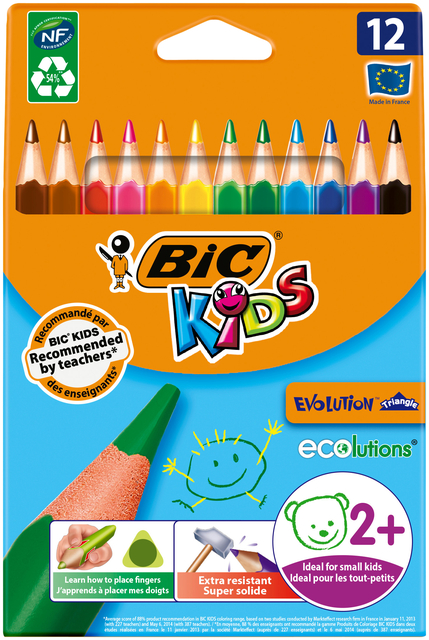 Kleurpotloden BicKids Evolution ecolutions triangle assorti etui à 12 stuk