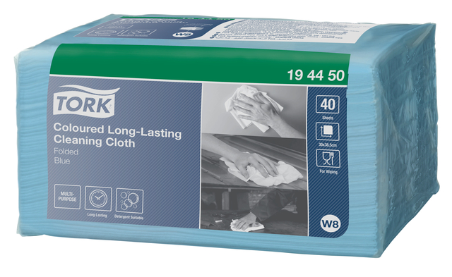 Reinigingsdoek Tork W8 Premium 1-laags 8x40 vel blauw 194450