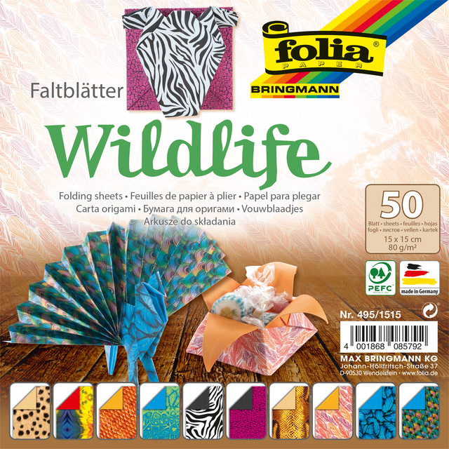 Feuilles de pliage Folia double-face Wildlife 15x15cm 50 feuilles