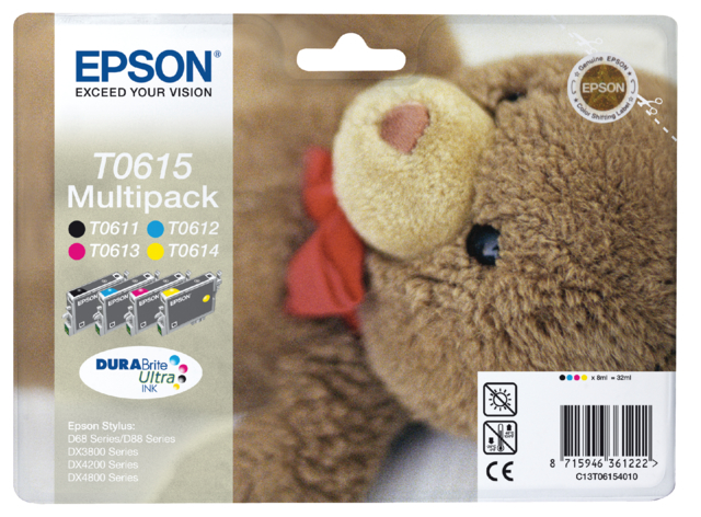 Inktcartridge Epson T0615 zwart + 3 kleuren