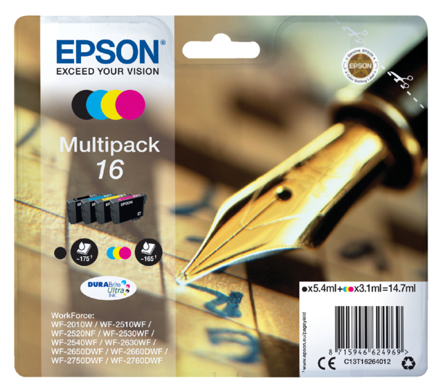 Cartouche d’encre Epson 16 T1626 noir + 3 couleurs