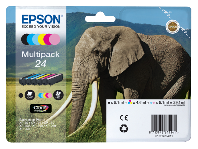 Cartouche d’encre Epson 24 T2428 photo HD noir+5 couleurs