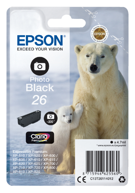 Inktcartridge Epson 26 T2611 foto zwart