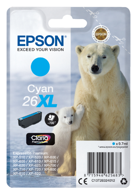 Cartouche d’encre Epson 26XL T2632 bleu