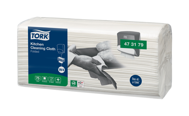 Reinigingsdoek Tork W4 Premium gevouwen 1-laags 4x75 vel wit 473179