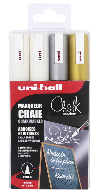 Krijtstift Uni-ball chalk rond 1.8-2.5mm assorti set à 4 stuks