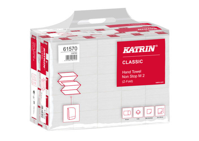 Essuie-mains Katrin 615570 2 épaisseurs pli-Z 240x240mm blanc 25x 160 feuilles