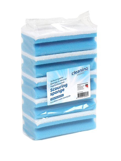 Schuurspons Cleaninq met greep 140x70x42mm blauw/wit 5 stuks