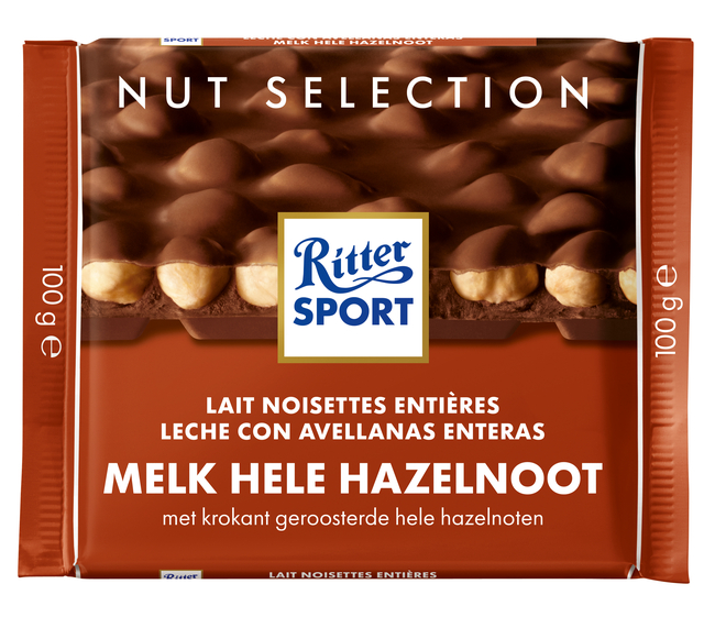 Chocolade Ritter Sport melk-hele hazelnoot 100gr