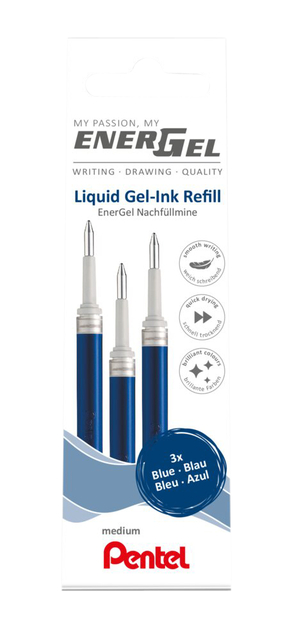 Gelschrijvervulling Pentel LR7 Energel medium blauw set à 3 stuks