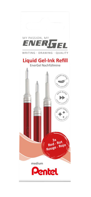 Recharge roller gel LR7 Energel Medium rouge set 3 pièces