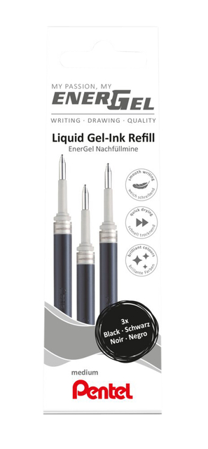 Recharge roller gel LR7 Energel Medium noir set 3 pièces