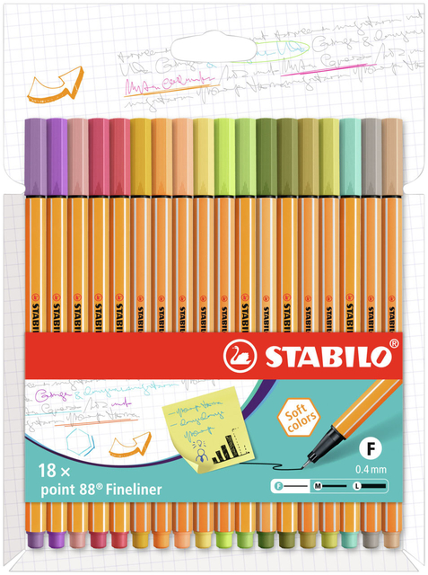 Fineliner STABILO point 88/18 Fin étui 18 pièces assorti