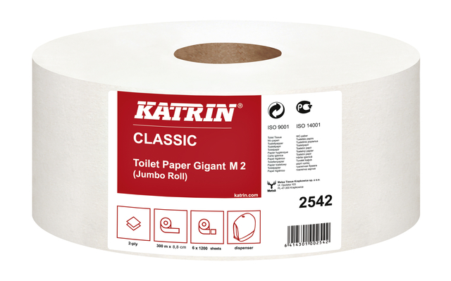 Papier toilette Katrin Classic Gigant M2 2 épaisseurs 1200 feuilles 6 rouleaux