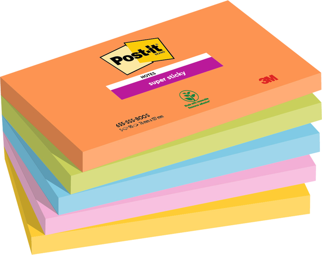 Bloc-mémos Post-it 655 Super Sticky 76x127mm Boost 5 pièces