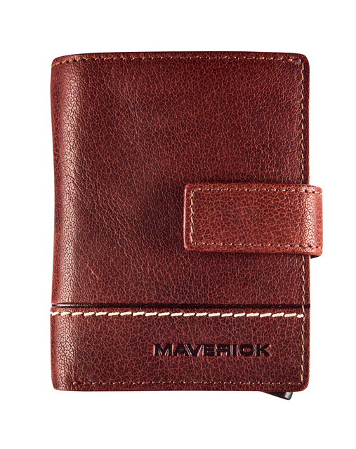 Porte-cartes Maverick Rough Gear compact RFID cuir marron