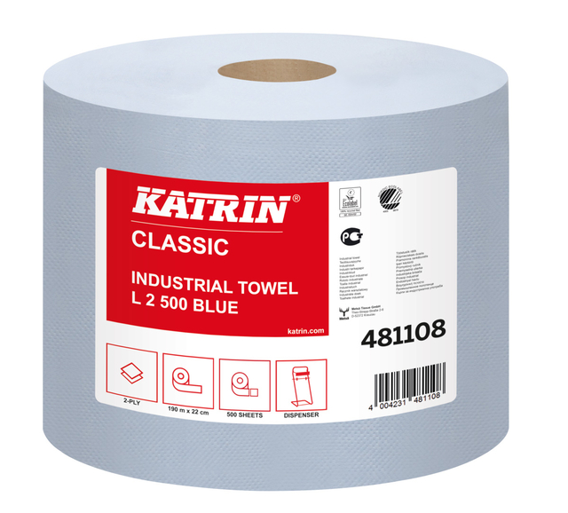 Poetspapier Katrin Industrial groot 2-laags 500 vel blauw 481108