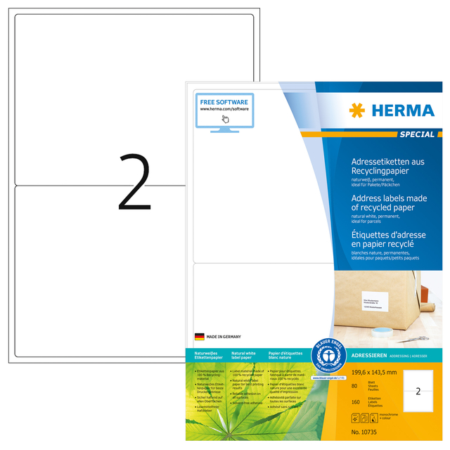 Etiquette HERMA Recycling 10735 199,6x143,5mm blanc 160 pièces