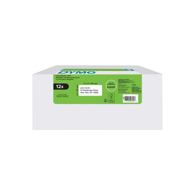 Etiket Dymo LabelWriter adressering 25x54mm 12 rollen á 500 stuks wit