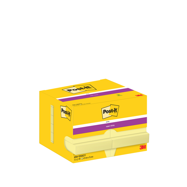 Bloc-mémos Post-it 656 Super Sticky 51x76mm jaune 12 pièces