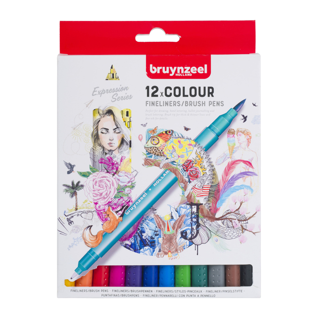 Fineliner Brush pen Bruynzeel Creatives set 12 kleuren