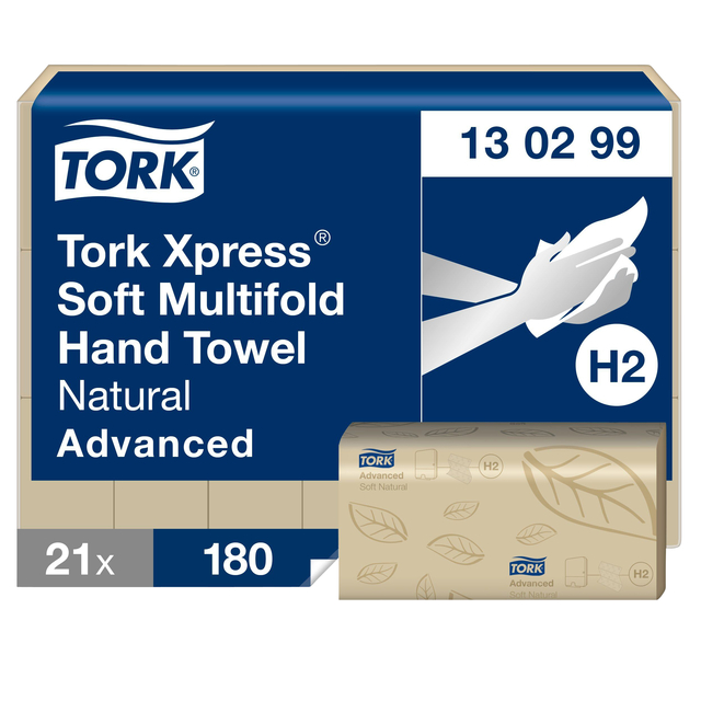 Essuie-mains Tork H2 Xpress Advanced 130299 multifold 2 épaisseurs 213x240mm naturel 21x 180 feuilles