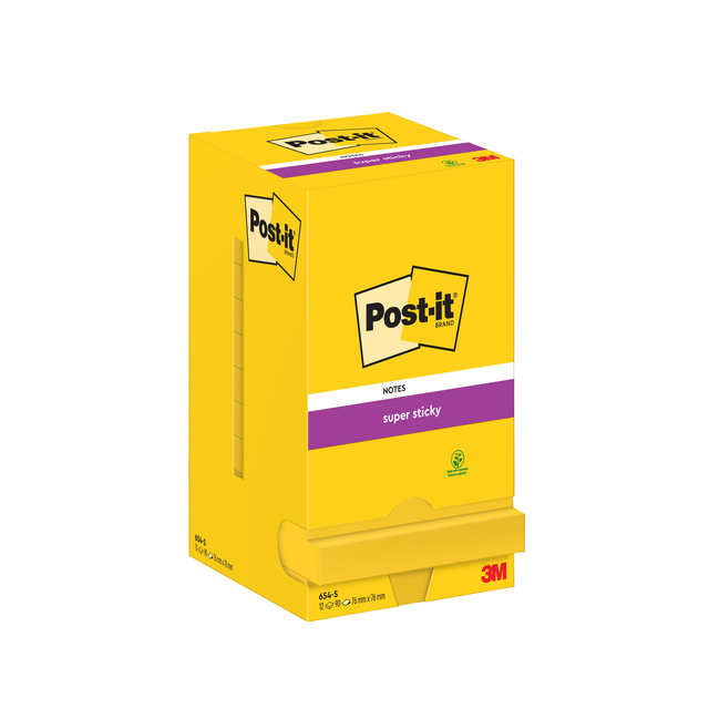 Bloc-mémos Post-it 644 Super Sticky 76x76mm jaune ultra 12 pièces