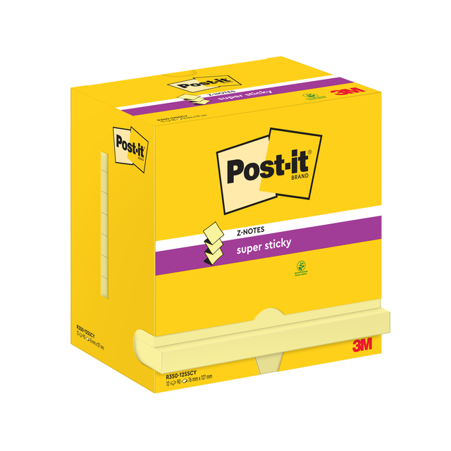 Memoblok Post-it Z-Note S350 Super Sticky 76x127mm geel 12 stuks