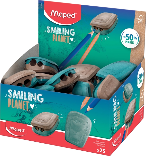 Puntenslijper Maped Smiling Planet 2-gaats display à 25 stuks