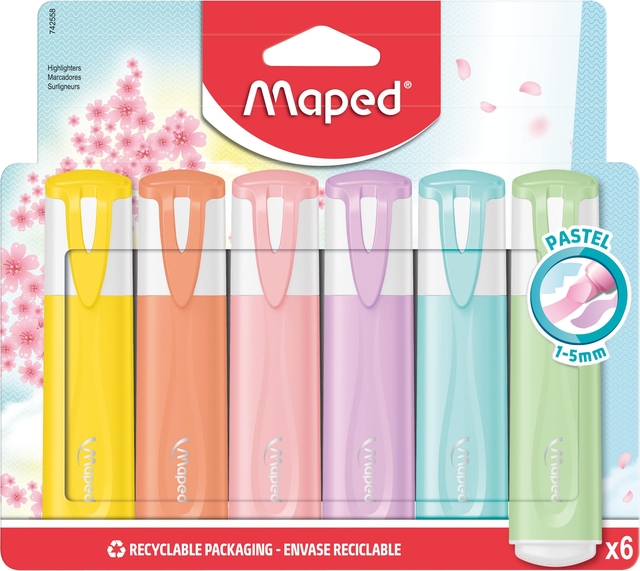 Markeerstift Maped set à 6 pastel kleuren