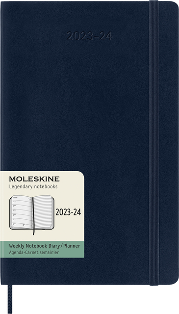 Agenda 2023-2024 Moleskine Planner Weekly Large 130x210mm 18 mois 7 jours/1 page Soft cover bleu saphir