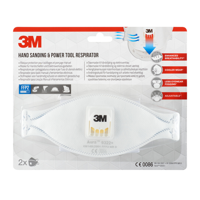 Masque de protection 3M Aura ponçage 9322 FFP2 avec valve 2 pièces