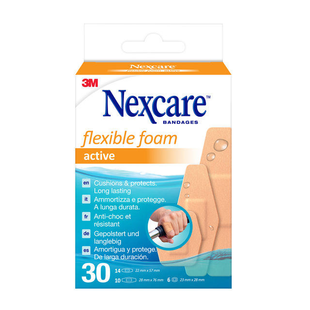 Wondpleister Nexcare active flexible foam waterbestendig 30 stuks assorti