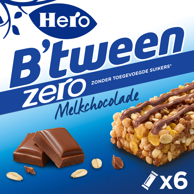 Barre de céréales Hero B'tween chocolat au lait Zero 6 paks barre 25g