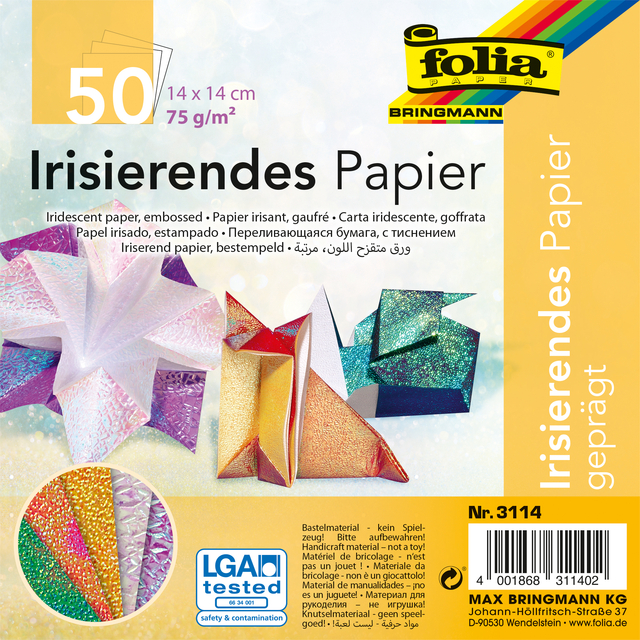 Papier à plier Folia Irisé 50 feuilles assorti