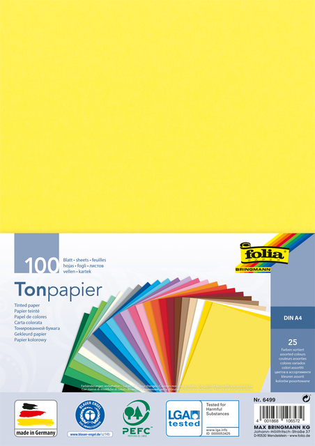 Knutselpapier Folia A4 100vel 25 kleuren