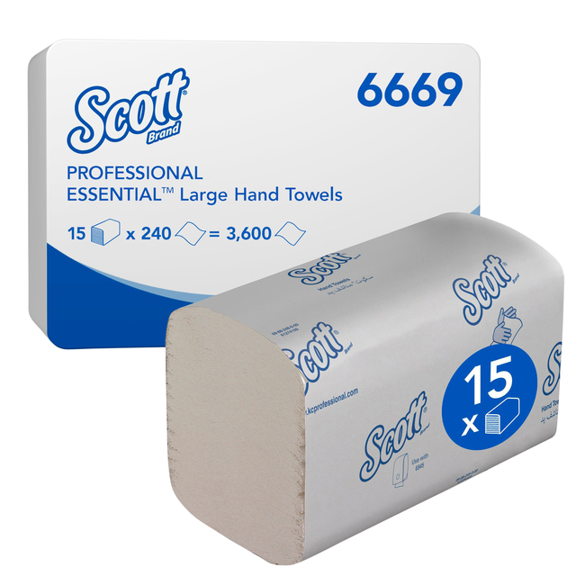 Handdoek Scott Essential i-vouw 1-laags 200x318mm 15x240 vel wit 6669