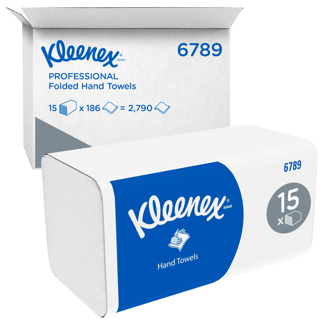 Essuie-mains Kleenex 6789 pli-i 2 épaisseurs 210x215mm blanc 15x 186 pièces