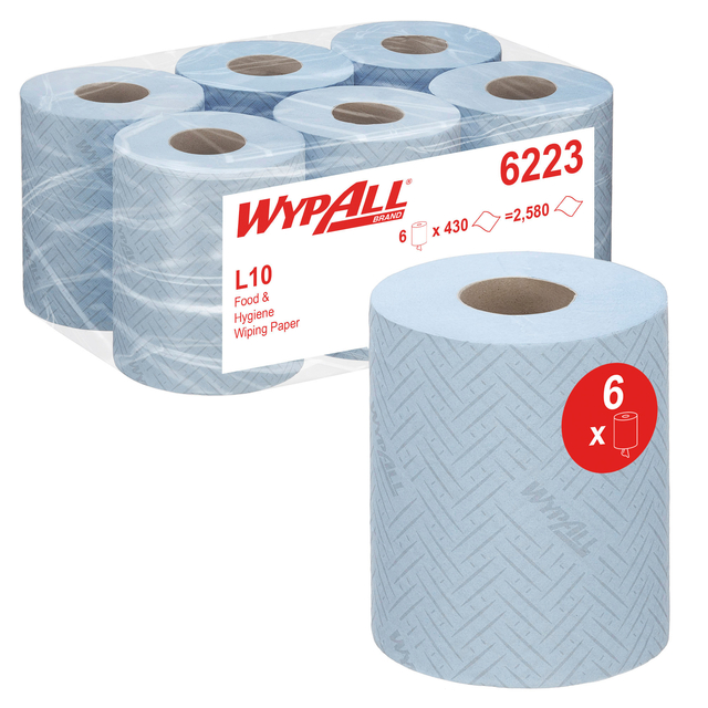 Rouleau d'essuyage WypAll 6223 L10 1 épaisseur 18,3cmx163m 6x 430 feuilles bleu