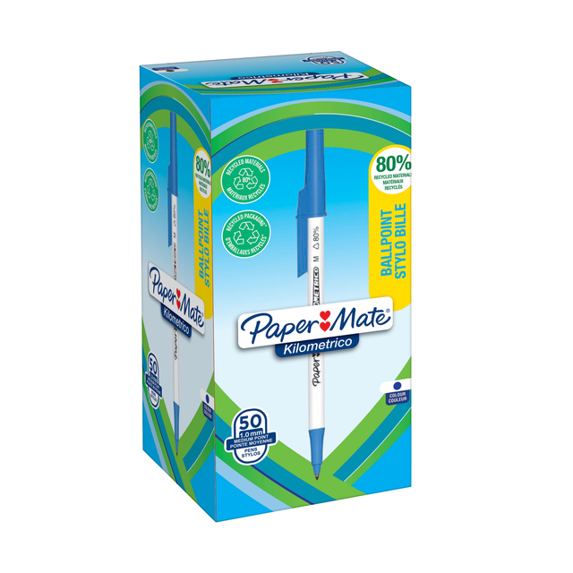 Stylo bille Paper Mate Kilometrico Recycle bleu Medium