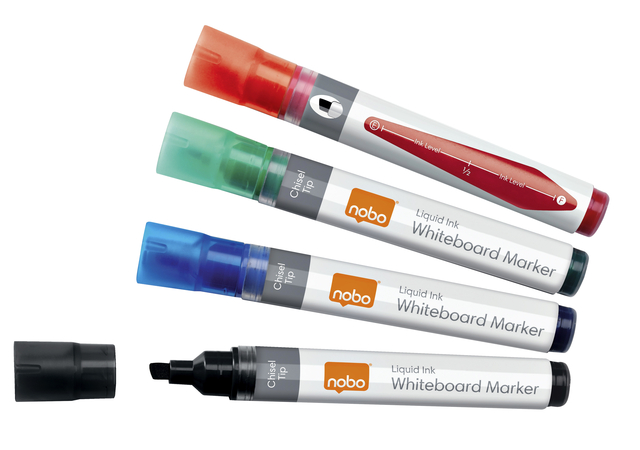 Viltstift Nobo whiteboard Liquid ink schuin assorti 4mm 10stuks