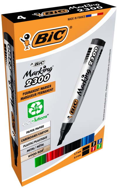 Viltstift Bic 2300 ecolutions schuin medium doos à 4 stuks