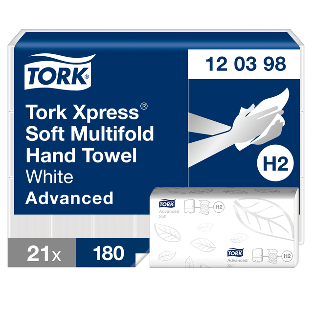 Essuie-mains Tork H2 Xpress Advanced 120398 Multifold 2 ép 212x255mm blanc 21x 180 feuilles