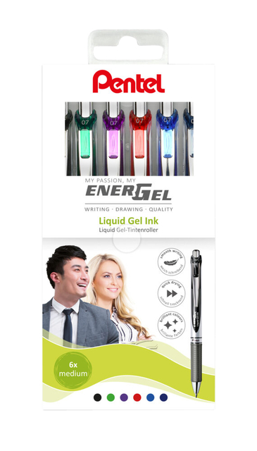 Roller gel Pentel Energel BL77 Medium assorti étui 6 pièces