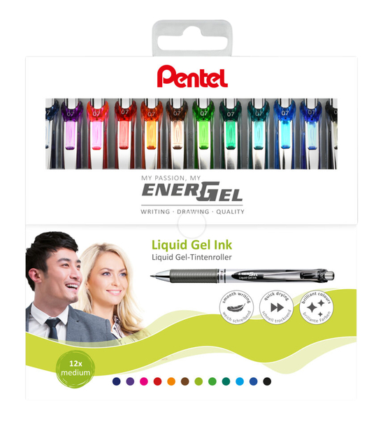 Roller gel Pentel Energel BL77 Medium assorti étui 12 pièces