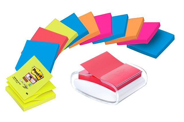 Distributeur bloc-mémos 3M pour Post-it Z-Note 76x76mm transparent + 12 blocs Z-notes