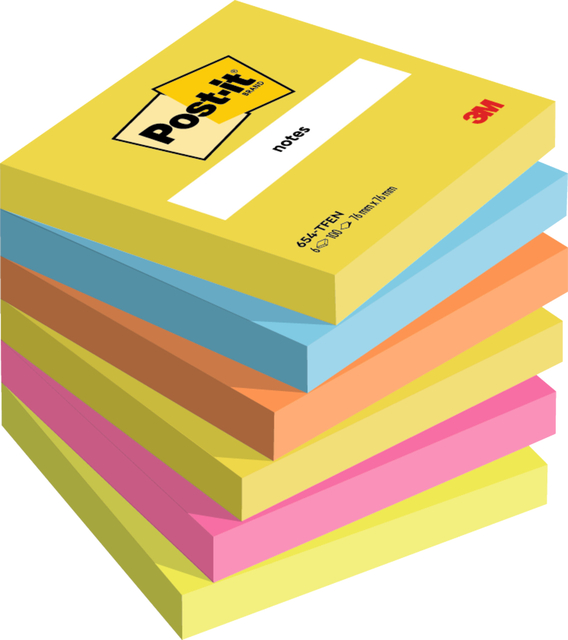 Memoblok 3M Post-it 654 76x76mm Energetic Colours 6 stuks