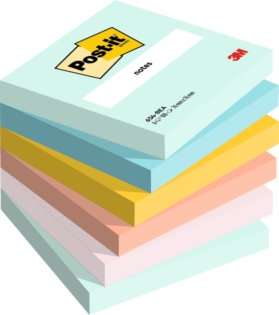 Memoblok 3M Post-it 654 76x76mm Beachside Colour 6 stuks